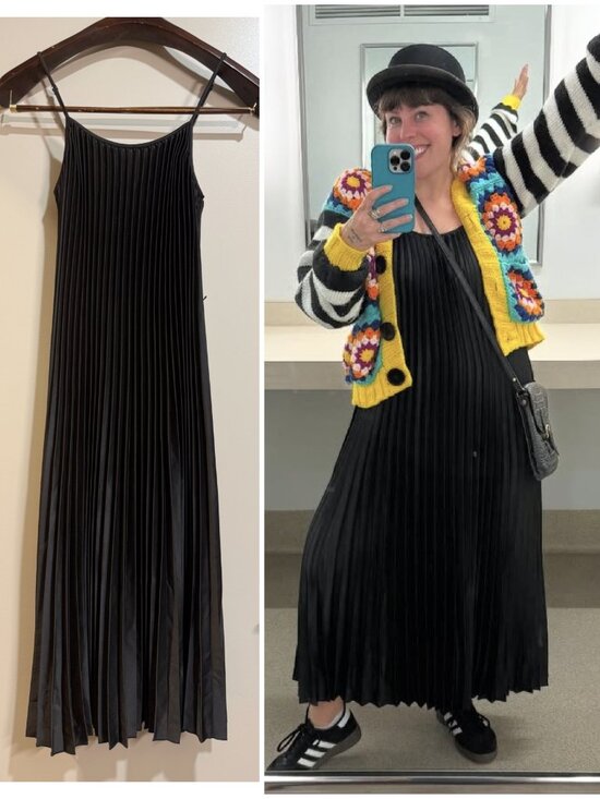 Sam Edelman Dresses & Skirts - Sam Edelman Black Accordian Pleated Plisse Satin Sleeveless A Line Midi Dress S